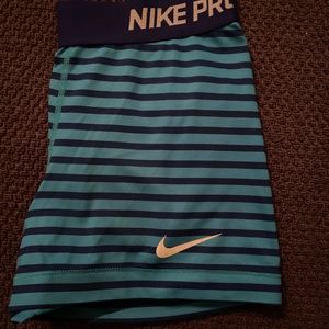Blue striped Nike Pro 3” compression shorts